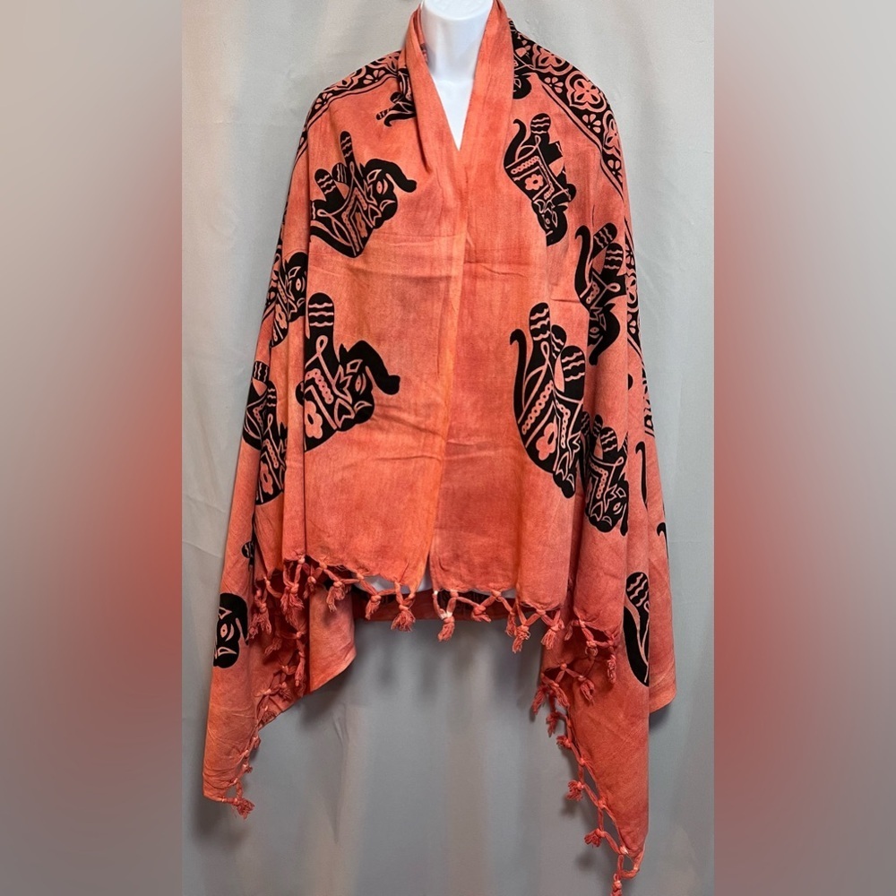 Women’s Elephant Scarf Wrap Orange Black Women’s